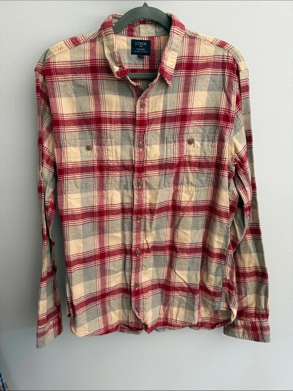 J. Crew Red, Gray & Cream Plaid Flannel Shirt